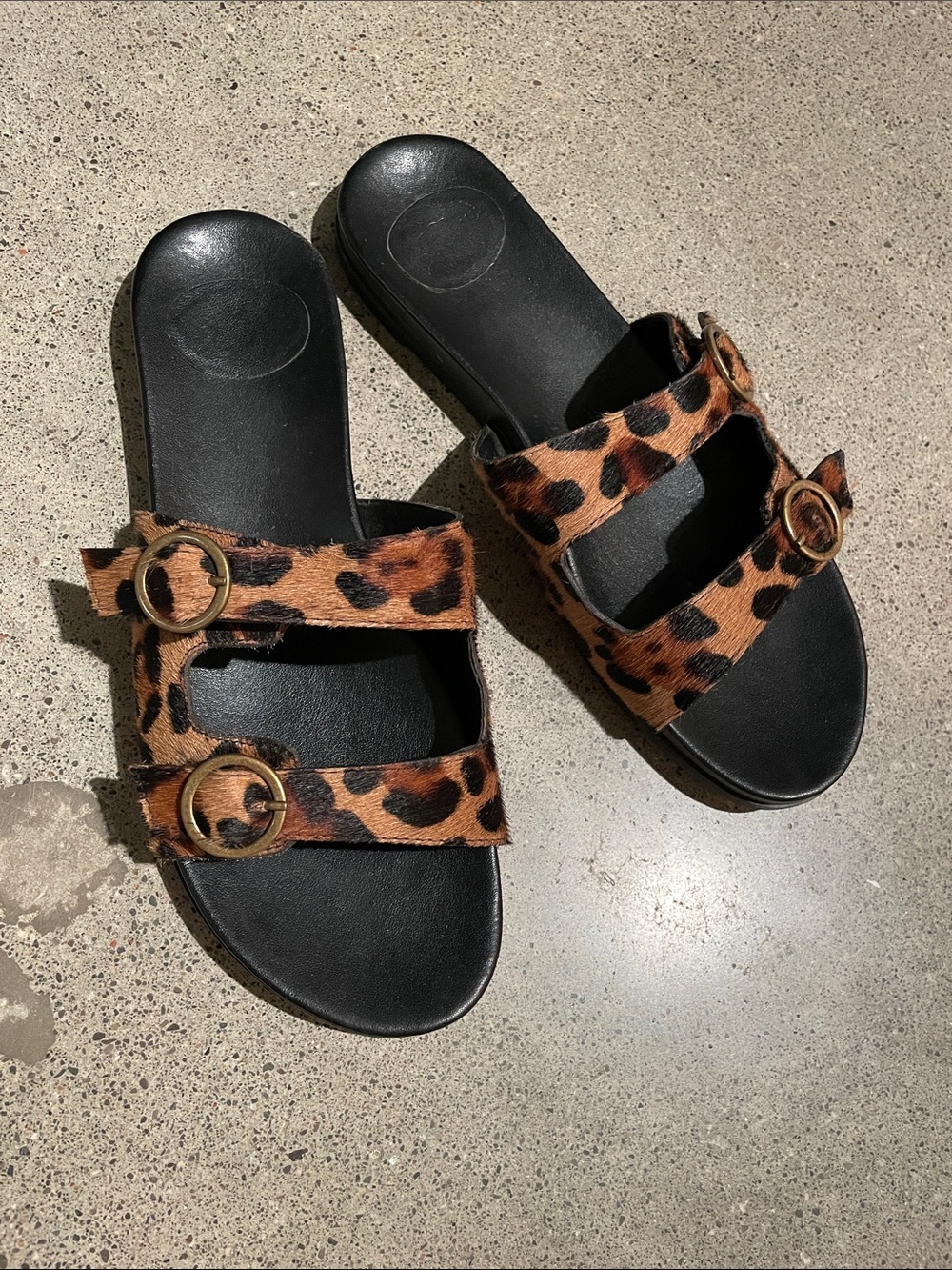J. Crew Leopard Print Double-Buckle Slide Sandals